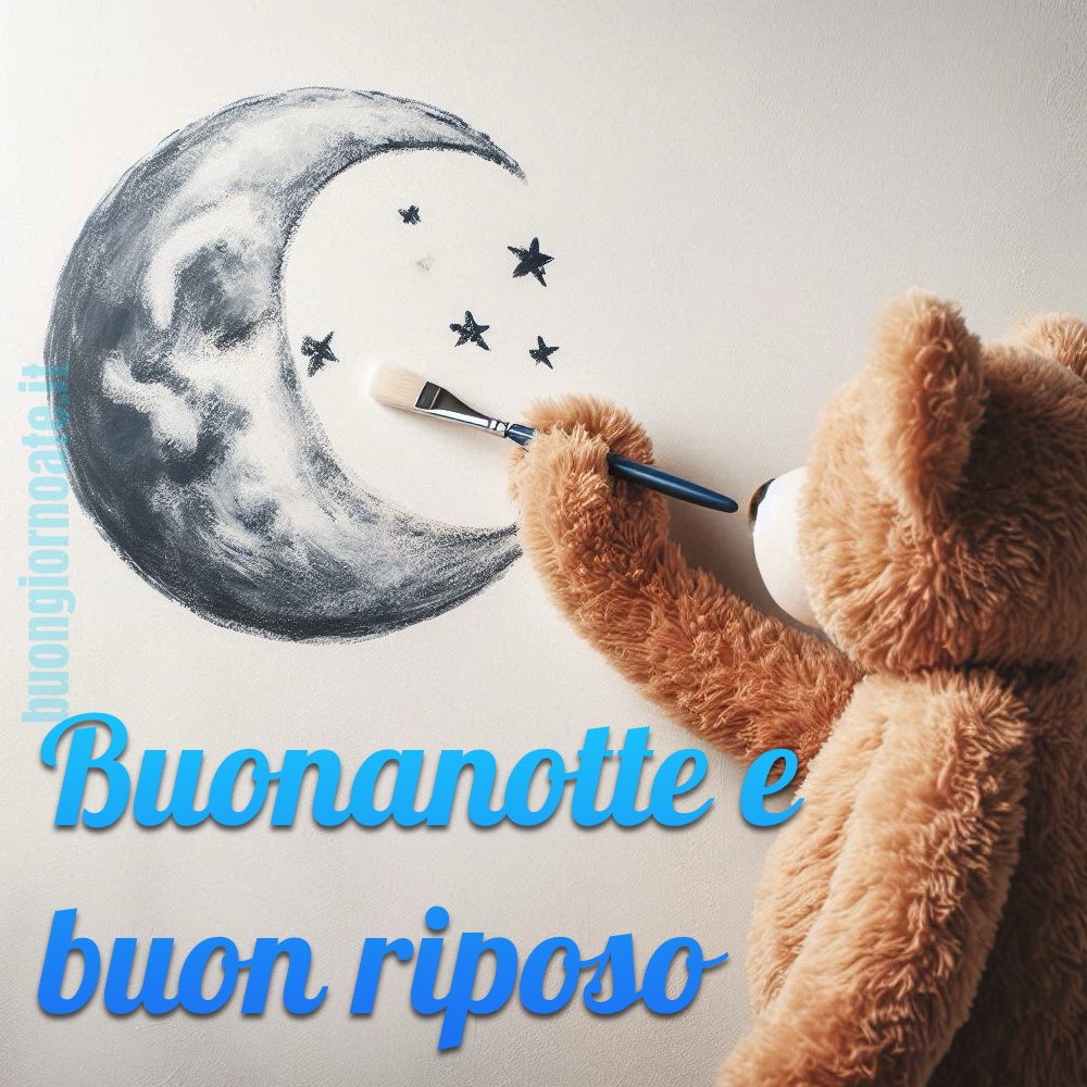 Un orsacchiotto disegna la luna e vi augura la buona notte