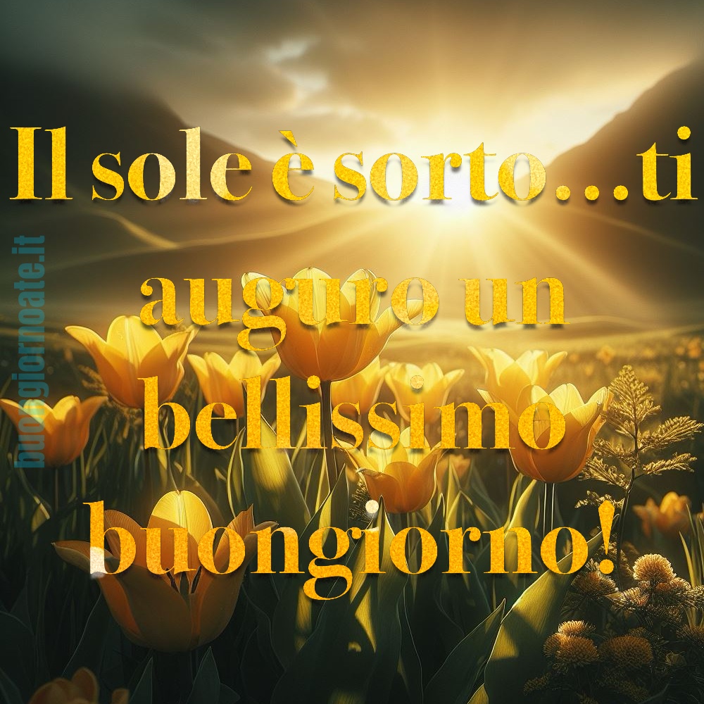 Link del buongiorno gratis con fiori tulipani gialli all'alba